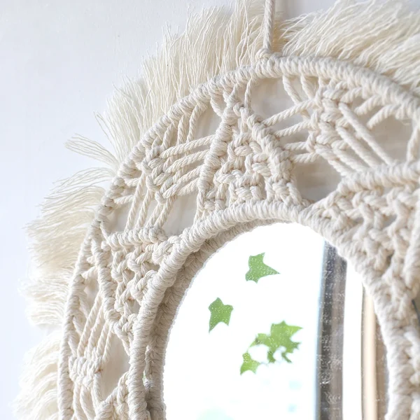 Decorative Mirrors Wall Decor Macrame Round Mirror Boho Home Decor Mirrors for Bedroom Living Room Bathroom Baby Room Decoration 3