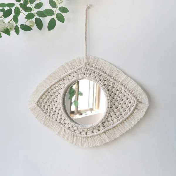 Decorative Mirrors Wall Decor Macrame Round Mirror Boho Home Decor Mirrors for Bedroom Living Room Bathroom Baby Room Decoration 6
