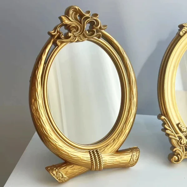 Rustic French Palace Style Carving Frame Table Mirror Gold Decorative Tray Home Decorative Mirror Bedroom Table Makeup Mirror 6
