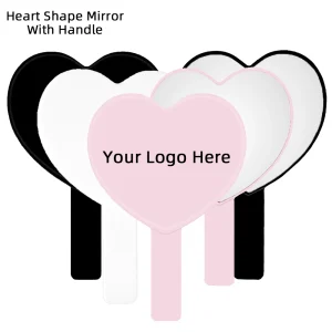 Custom Logo Personalized Heart Shape Handle Mirrors Pink Black White Hand Held Mirror Wig Specilist Lash Artist Makeup Tools 1