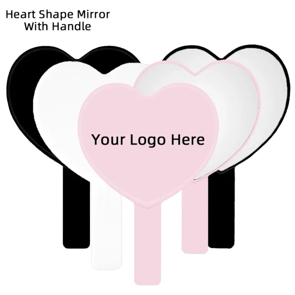 Custom Logo Personalized Heart Shape Handle Mirrors Pink Black White Hand Held Mirror Wig Specilist Lash Artist Makeup Tools 1
