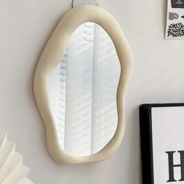 1PC Cream Style Makeup Mirror Decorative Irregular Simple Standing Dresser Mirror Cloud Shaped French Hairdressing Wall Mirror 3