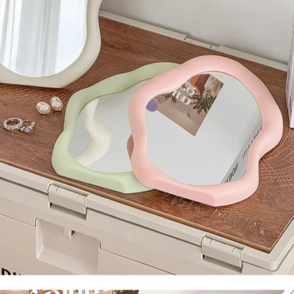 1PC Cream Style Makeup Mirror Decorative Irregular Simple Standing Dresser Mirror Cloud Shaped French Hairdressing Wall Mirror 6