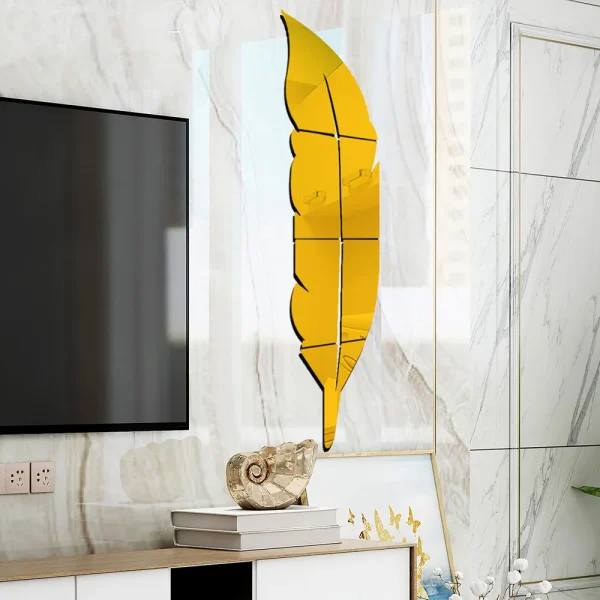 Feather mirror wall sticker 6 pieces three-dimensional mirror wall sticker porch fitting room mirror sticker decoration 2