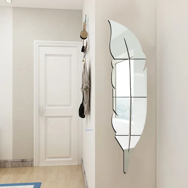 Feather mirror wall sticker 6 pieces three-dimensional mirror wall sticker porch fitting room mirror sticker decoration 5