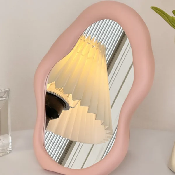 1PC Cream Style Makeup Mirror Decorative Irregular Simple Standing Dresser Mirror Cloud Shaped French Hairdressing Wall Mirror 3