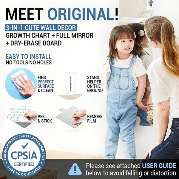 Mirror Growth Chart For Wall Kids Height Wall Chart With Label Kids Height Measuring Mirror Easy Peel Stick Installation 3