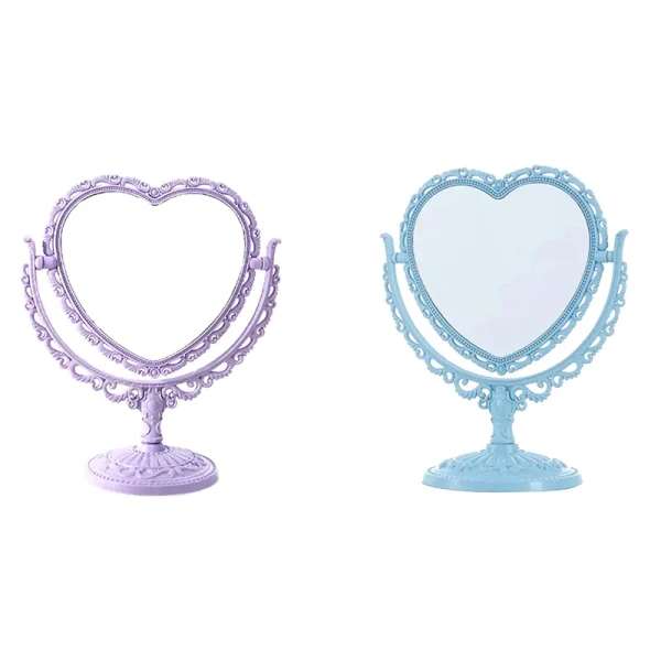 Desktop Makeup Mirror Heart Shape Makeup Vanity Portable Double-side Vanity Mirror Hand Mirror Cosmetic Compact Mirror for Women 3
