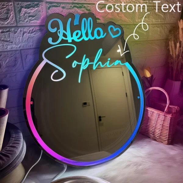 Personalized Name Mirror LED Light Custom Name Makeup Mirror Lamp Girls Room Dressing Table Decor Girl Birthday Chirstmas Gift 1