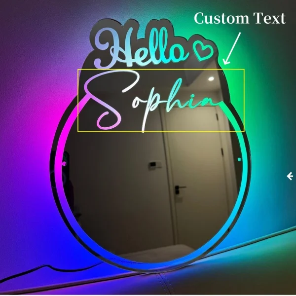 Personalized Name Mirror LED Light Custom Name Makeup Mirror Lamp Girls Room Dressing Table Decor Girl Birthday Chirstmas Gift 4