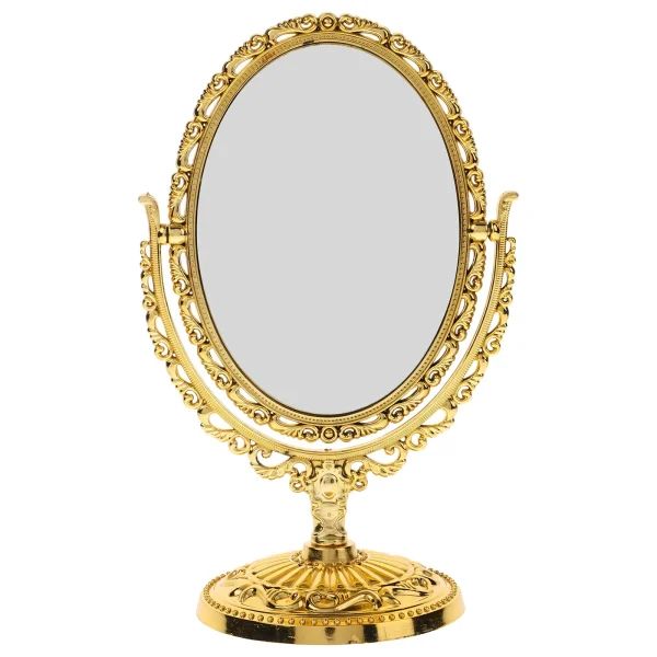 Rotation Makeup Mirror Vanity Vintage Rotating Oval with Frame Golden Abs  European Desktop Makeup Mirror Double Side Mirror 1