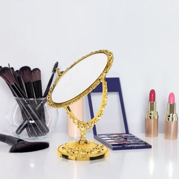 Rotation Makeup Mirror Vanity Vintage Rotating Oval with Frame Golden Abs  European Desktop Makeup Mirror Double Side Mirror 2