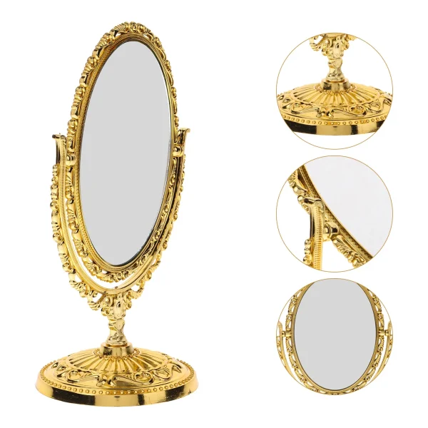 Rotation Makeup Mirror Vanity Vintage Rotating Oval with Frame Golden Abs  European Desktop Makeup Mirror Double Side Mirror 3
