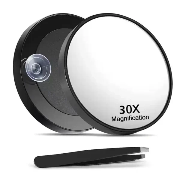 3.5 Inch 30X Magnified Mirror with Three Mounting Suction Cups Tweezers Travel Makeup Kit for Shaving Blackhead Blemish Removal 5