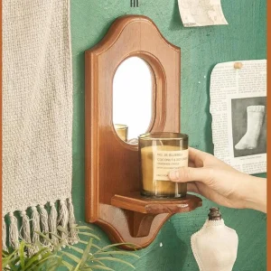 Wall Decorative Mirror Wooden Frame with Shelf 13x6inch Wall Art Rustic for Kitchen Accessory Versatile Simple Installation 1