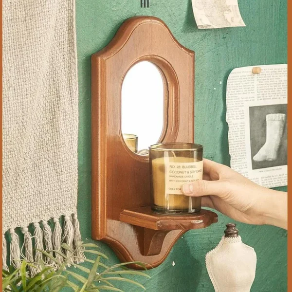 Wall Decorative Mirror Wooden Frame with Shelf 13x6inch Wall Art Rustic for Kitchen Accessory Versatile Simple Installation 1