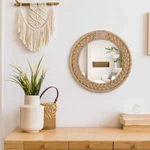 Hand-woven Nordic decorative hanging mirror creative hanging wall sofa porch homestay style background wall decor makeup mirror 1