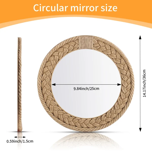 Hand-woven Nordic decorative hanging mirror creative hanging wall sofa porch homestay style background wall decor makeup mirror 2