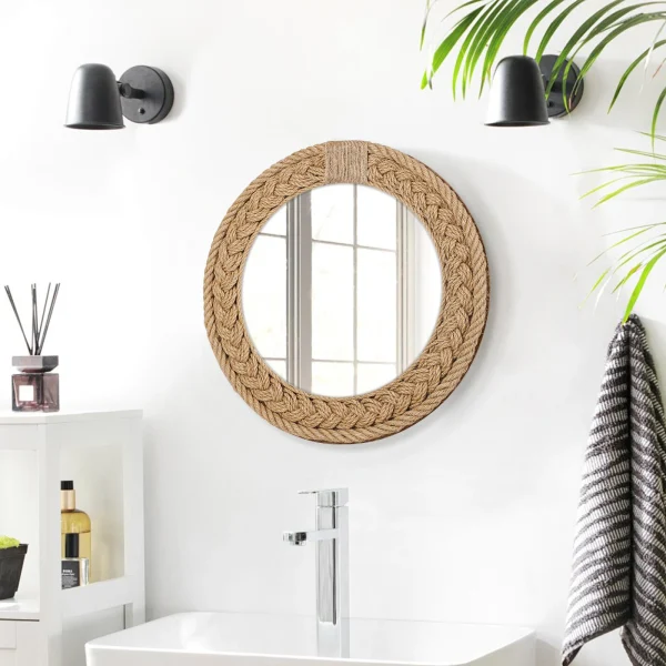 Hand-woven Nordic decorative hanging mirror creative hanging wall sofa porch homestay style background wall decor makeup mirror 5
