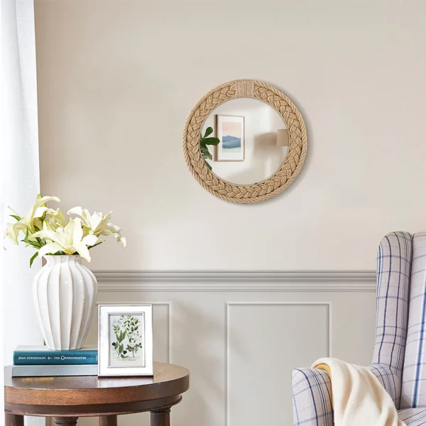 Hand-woven Nordic decorative hanging mirror creative hanging wall sofa porch homestay style background wall decor makeup mirror 6