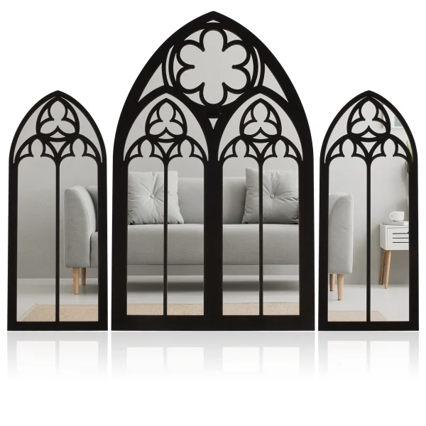3pcs Gothic Wall Mirrors room decoration Vintage Cathedral Arch Frame mirror wall sticker with Hanging Ring for home for Bedroom 1