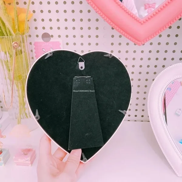 Ins Style Pink Bow Heart-shaped Mirror Home Decor Desktop Wall Hanging Dual-use Dresser Room Student Dormitory Decoration Mirror 6