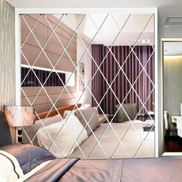 58/116Pcs 3D Mirror Wall Sticker DIY Diamond Triangles Acrylic Wall Stickers Self Adhesive Wall Decal for Living Room Home Decor 4