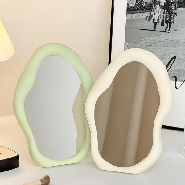 1PC Cream Style Makeup Mirror Decorative Irregular Simple Standing Dresser Mirror Cloud Shaped French Hairdressing Wall Mirror 1