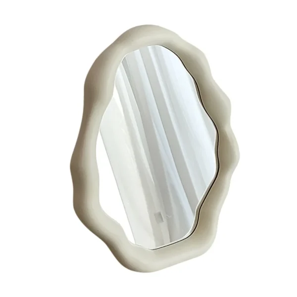 1PC Cream Style Makeup Mirror Decorative Irregular Simple Standing Dresser Mirror Cloud Shaped French Hairdressing Wall Mirror 2