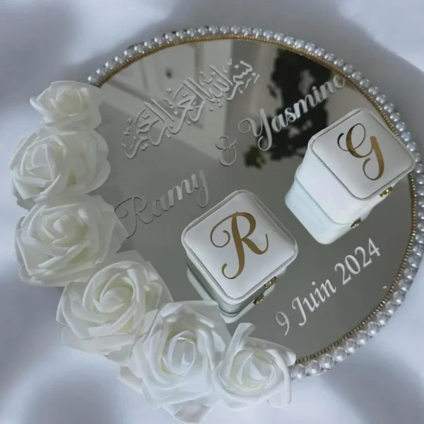 Ring plate accessories: acrylic mirror plate, ring box, decorative pearls—perfect for weddings, teen gift parties, and birthdays 2