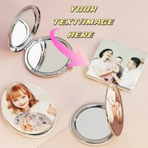 Customized Personalized Leather Makeup Mirror Pocket Folding Mirror Portable Small Makeup Artifact Hd Lens Double Sided Custom 1