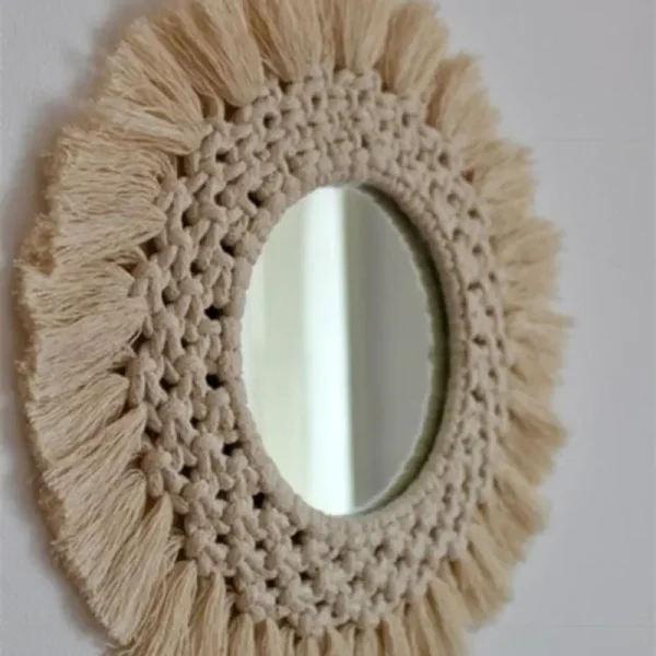 Diameter 35cm Macrame wall tapestry mirror round boho mirror wall macrame decorative mirror wall tapestry 3