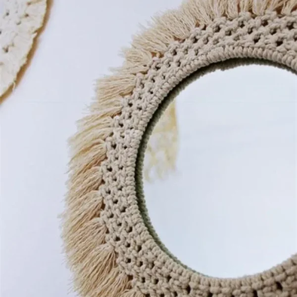 Diameter 35cm Macrame wall tapestry mirror round boho mirror wall macrame decorative mirror wall tapestry 4