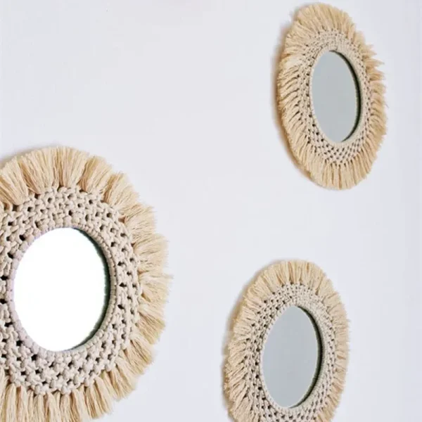 Diameter 35cm Macrame wall tapestry mirror round boho mirror wall macrame decorative mirror wall tapestry 5