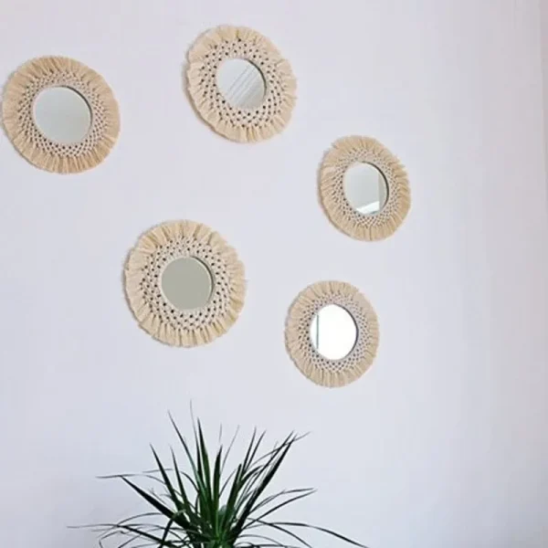 Diameter 35cm Macrame wall tapestry mirror round boho mirror wall macrame decorative mirror wall tapestry 6