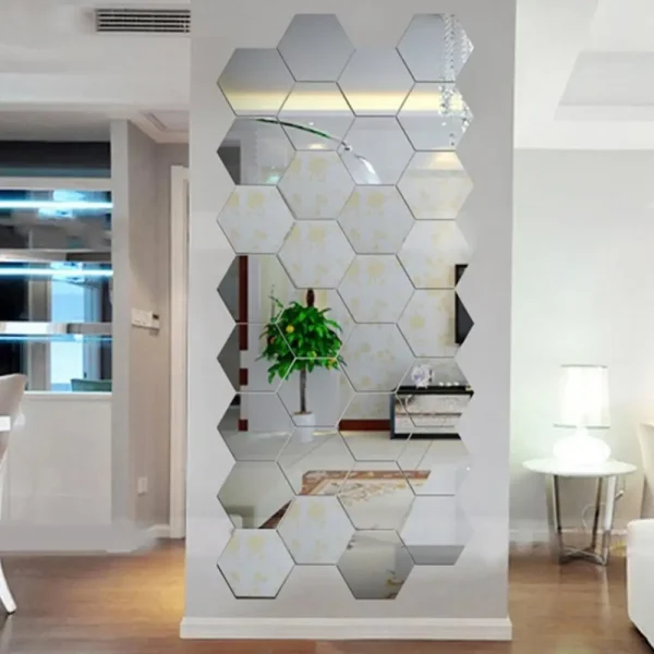 12Pcs Hexagonal Self Adhesive Mirror 3D Mirror Wall Sticker Home Decor Decorations DIY Removable Living Room Decal Art Ornaments 2