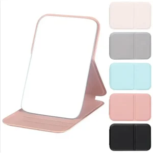 Woman MINI Folding Makeup Mirror High-quality Portable Pocket Makeup Mirror Single-side Creative Women Solid Color Handle Desk 1