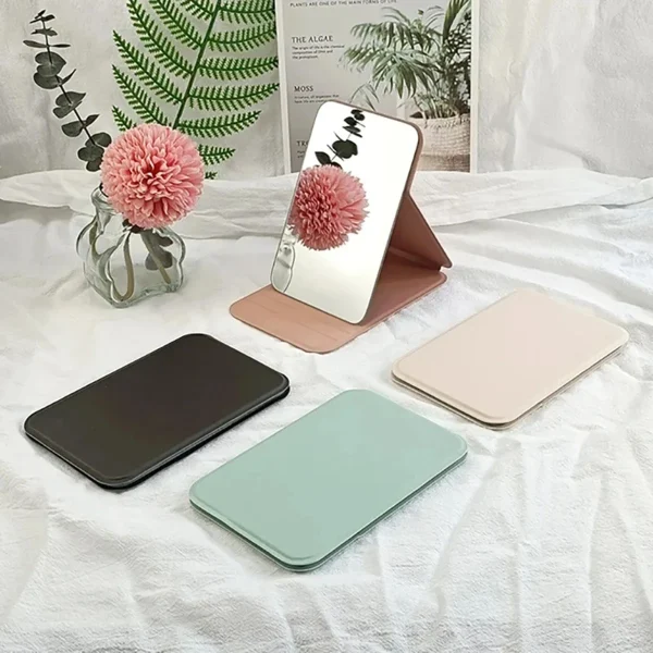 Woman MINI Folding Makeup Mirror High-quality Portable Pocket Makeup Mirror Single-side Creative Women Solid Color Handle Desk 3