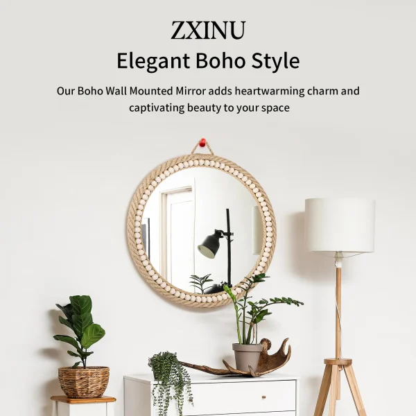 Hand-woven Nordic decorative hanging mirror creative hanging wall sofa porch homestay style background wall decor makeup mirror 3