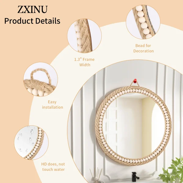 Hand-woven Nordic decorative hanging mirror creative hanging wall sofa porch homestay style background wall decor makeup mirror 4