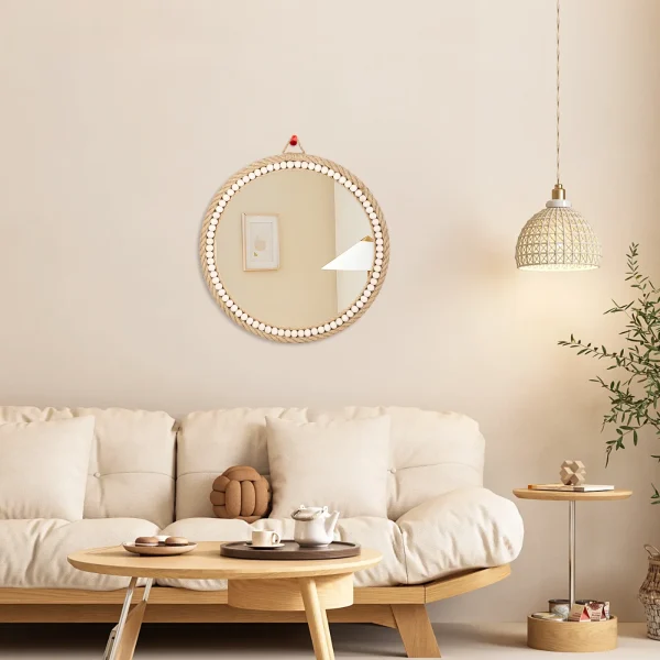 Hand-woven Nordic decorative hanging mirror creative hanging wall sofa porch homestay style background wall decor makeup mirror 5