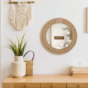 Hand-woven Nordic decorative hanging mirror creative hanging wall sofa porch homestay style background wall decor makeup mirror 1