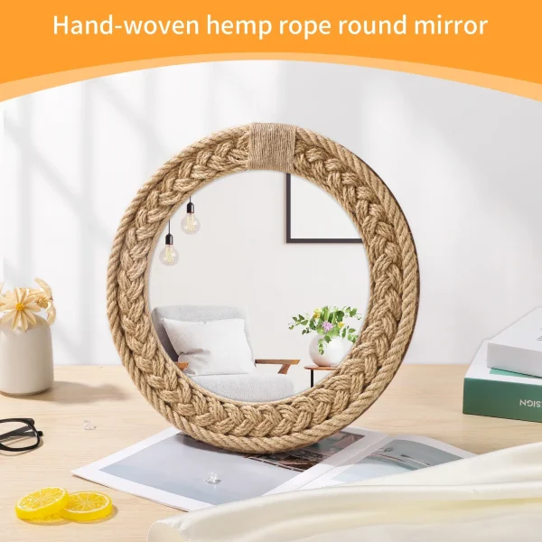 Hand-woven Nordic decorative hanging mirror creative hanging wall sofa porch homestay style background wall decor makeup mirror 4