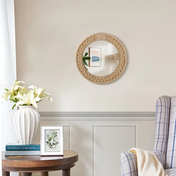 Hand-woven Nordic decorative hanging mirror creative hanging wall sofa porch homestay style background wall decor makeup mirror 6