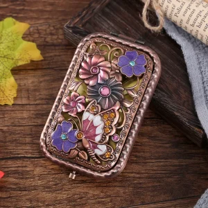 European Metal Mirror Portable Mirror Vintage Pocket Folding Double Sided Makeup Gift Embossed Craftsmanship 1