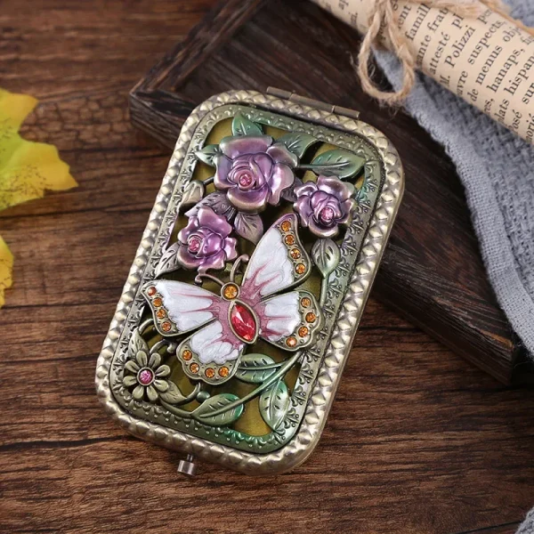European Metal Mirror Portable Mirror Vintage Pocket Folding Double Sided Makeup Gift Embossed Craftsmanship 3
