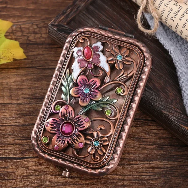 European Metal Mirror Portable Mirror Vintage Pocket Folding Double Sided Makeup Gift Embossed Craftsmanship 4