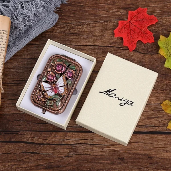 European Metal Mirror Portable Mirror Vintage Pocket Folding Double Sided Makeup Gift Embossed Craftsmanship 5