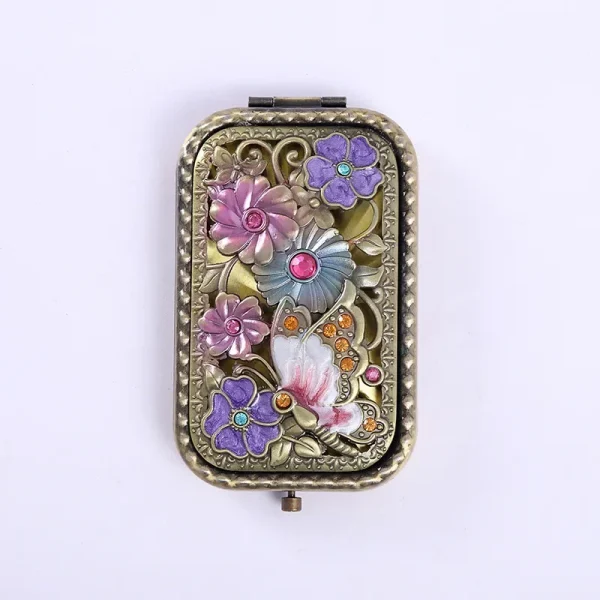 European Metal Mirror Portable Mirror Vintage Pocket Folding Double Sided Makeup Gift Embossed Craftsmanship 6
