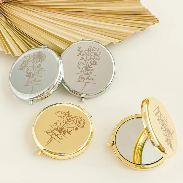 Free Personalized Compact Mirror Custom Pocket Makeup Mirror Wedding Favors Guests Fold Mirror Wedding Souvenir Bridal Gifts 4